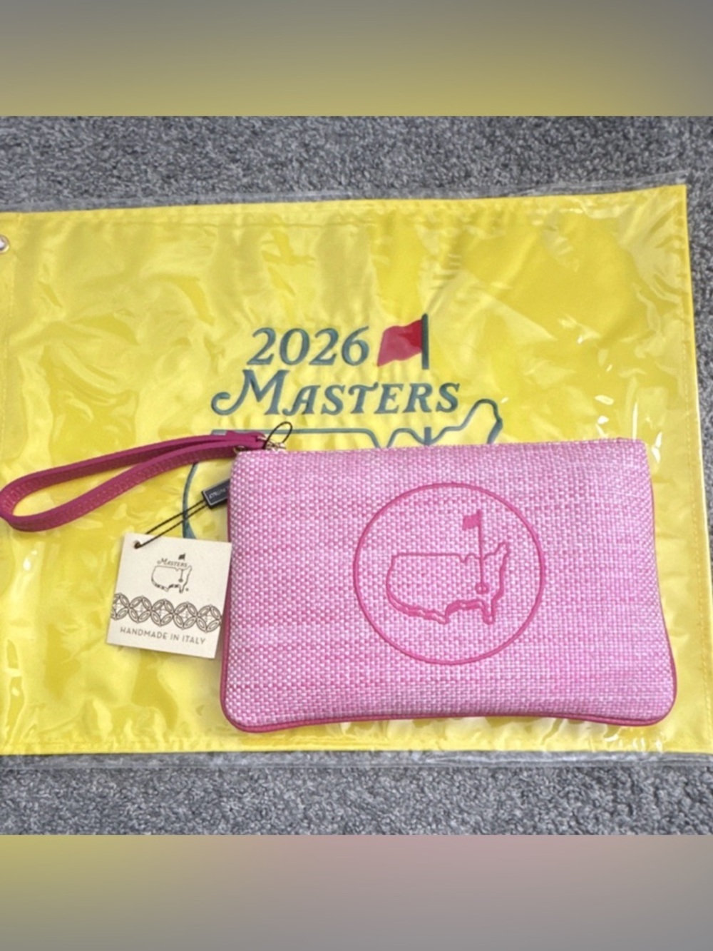NEW Masters Light Pink/Pink Handmade Embroidered Logo Wristlet Clutch & Dust Bag